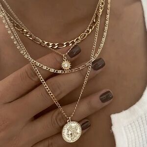 Gold Layered Coin Necklace Set